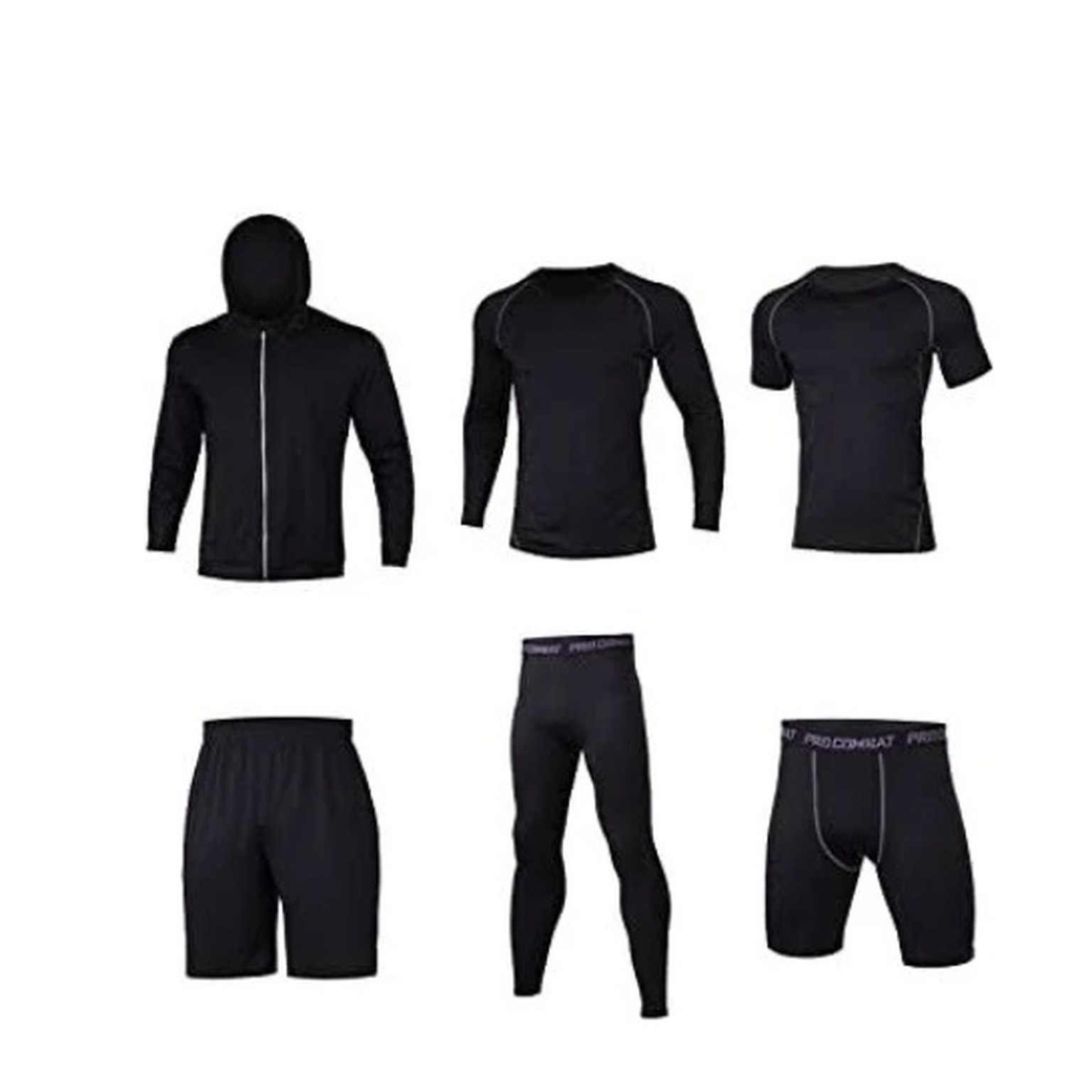 Mens Compression Pants Shirt Sportswear Set 6 Pcs Fitness Running Workout Clothing Suits