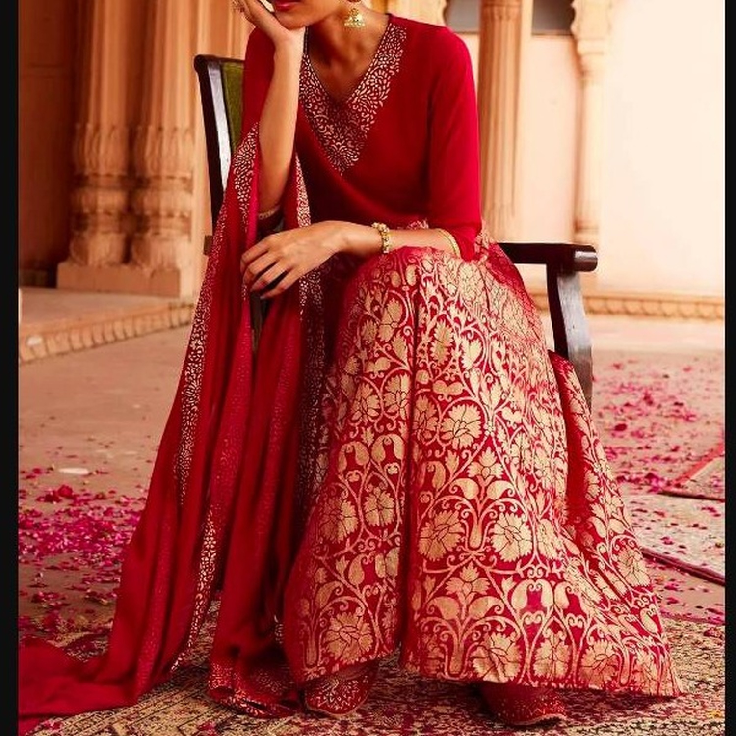Women Red Ethnic Motifs Printed  Semi Stitched Anarkali Ethnic Dress With Dupatta
